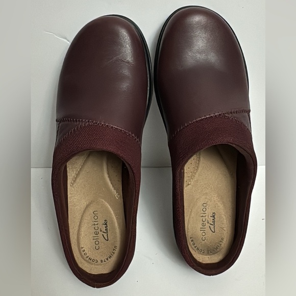 Sz 6 WOMENS CLARKS CLOGS SLIP-ON MULES SHOES BURGUNDY COLOR - Picture 2 of 7